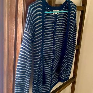 Navy blue and white striped sweater